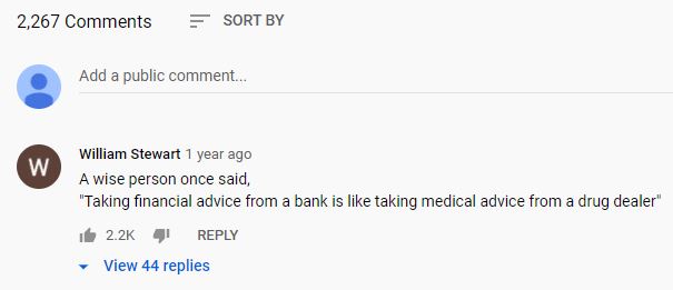 I don't know who this purported "wise person" is but it's the top ranked comment for ABC News' piece on Australian debt. 

After the 2010s lull we are again in a climate of rising distrust in banks. 
#fightclub #🧼 #Dontbitethehandthatfeedsyou

youtube.com/watch?v=Cb7gJH…