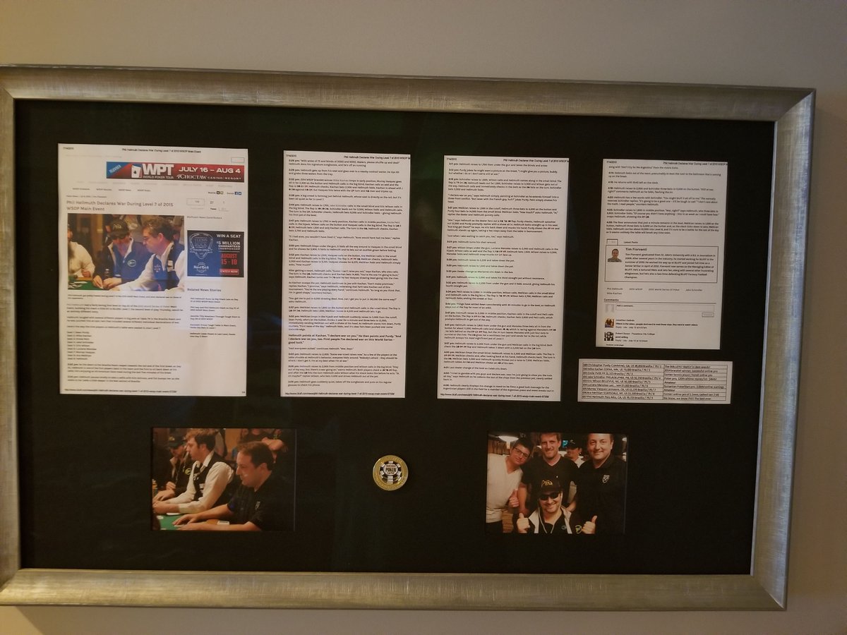 PURDSTERRR's tweet image. @tim00 Finally got around to getting this framed. Thank you for writing about this thrill of a lifetime for me, playing with @phil_hellmuth @thebattlermk @Jake__Schindler. #PHDeclarationofwar #WSOP2015