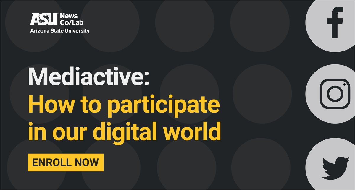 Gain a deep understanding of the digital world ‼️
<a href="/news_collab/">News Co/Lab</a> is offering a FREE media literacy course that teaches us how to read, watch, listen to and create media online. Become a better participant in our information environment. 

ENROLL NOW 👉 ow.ly/NKtK50E9VaQ
