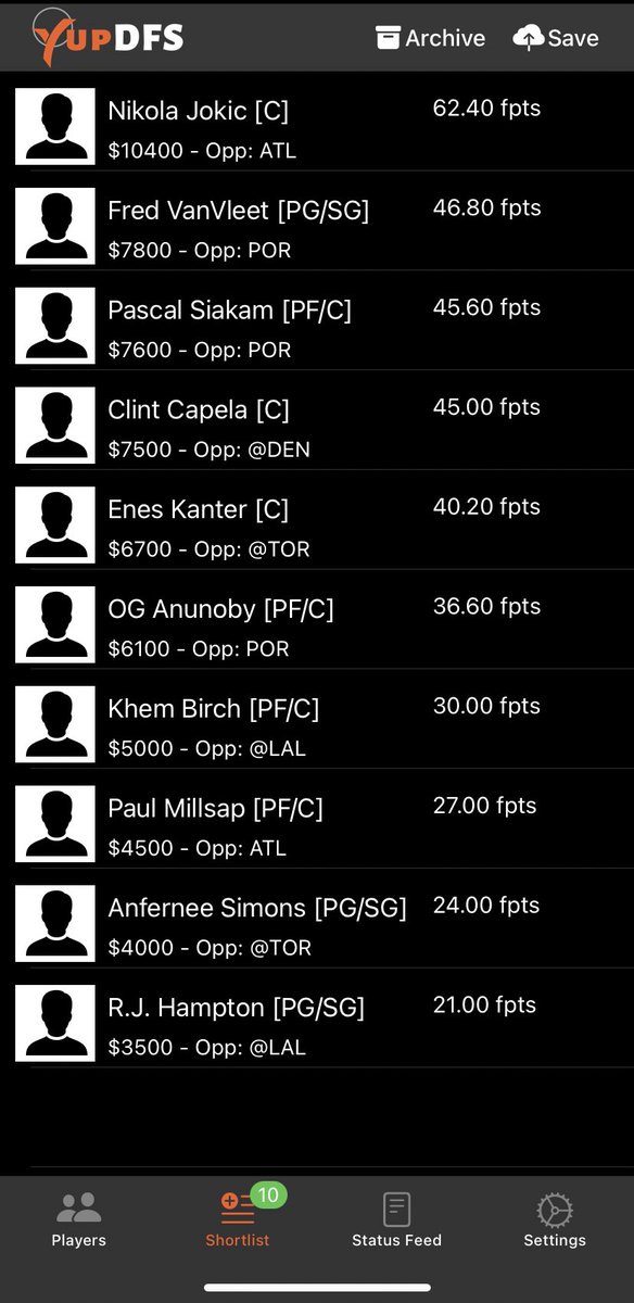 yupdfs's tweet photo. #NBA 6x shortlist

Watch for ORL actives, it’ll sway the slate

We like FVV &amp;/or Siakam in a plus matchup

Jokic is our high floor guy vsATL

Kanter @ 6700 is a steal

#DFS #NBATwitter #nbadfs #GamblingTwitter #DraftKings #fantasysports #NBADK #bettingpicks #SundayThoughts https://t.co/0KB7ZAQMlc