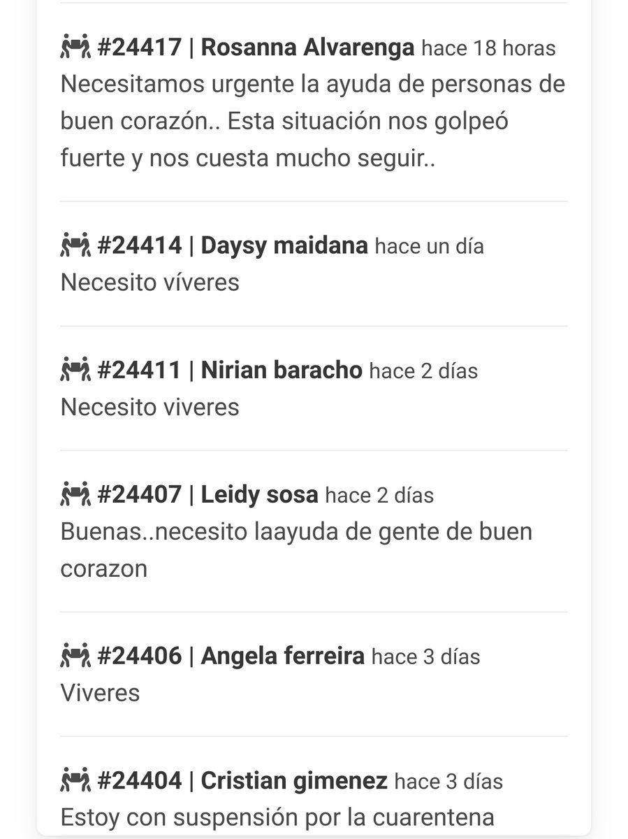 Hola!

Por si tienen ganas de ayudar y no saben bien como ni a quien pueden entrar a ayudapy.org/pedidos 

Los pedidos de ayuda están ordenados por ubicación geográfica y seguro hay alguien cerca tuyo que necesite una mano

RT para llegar a más gente por favor, gracias! 🙌🏻
