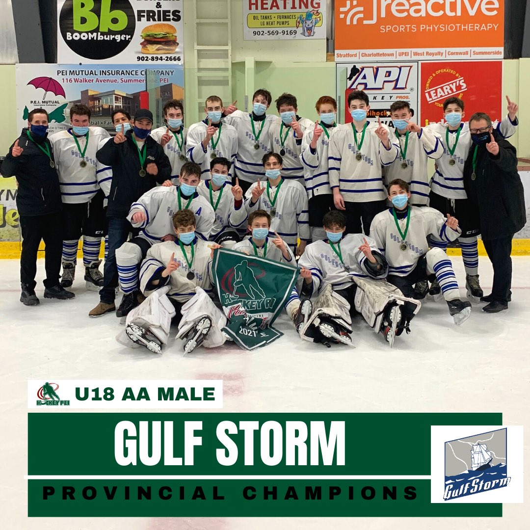 HockeyPEI's tweet photo. 🏆 2020-21 #HockeyPEI PROVINCIAL CHAMPIONS:

U18 AA Male ➡️ Gulf Storm

Congratulations! 👏 https://t.co/7wTxFHEOxr