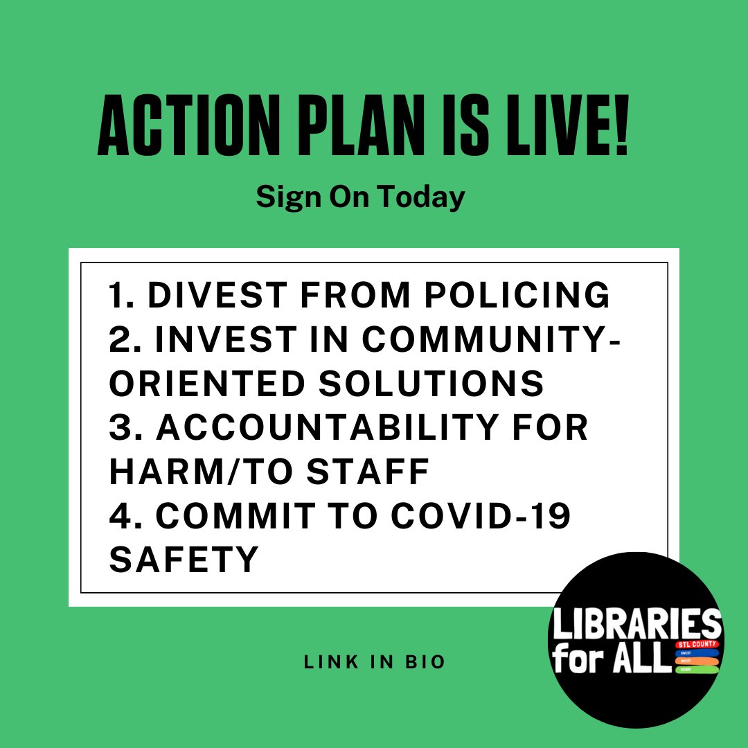 Lib4AllSTL's tweet image. We have a plan for Black lives to matter at our libraries. Sign on & share today! bit.ly/3tZm9AU #NoCopsNoCOVID #LibrariesforAllSTL #LibrariesforBlackLives