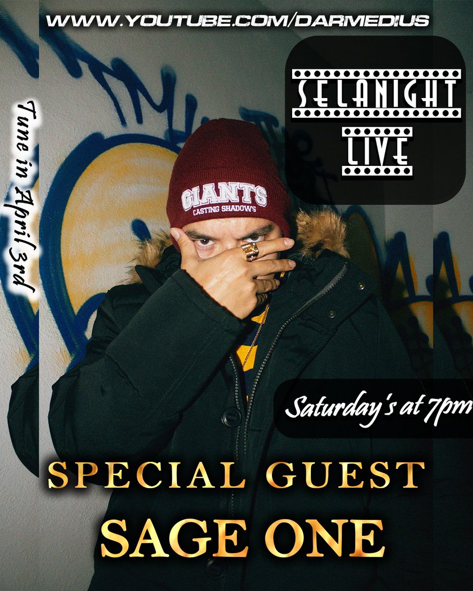 selanightlive's tweet photo. Very excited to have @sageonethewise come on APRIL 3rd make sure to tap in at 7PM on SATURDAY'S 🥳 https://t.co/namM376n0P
