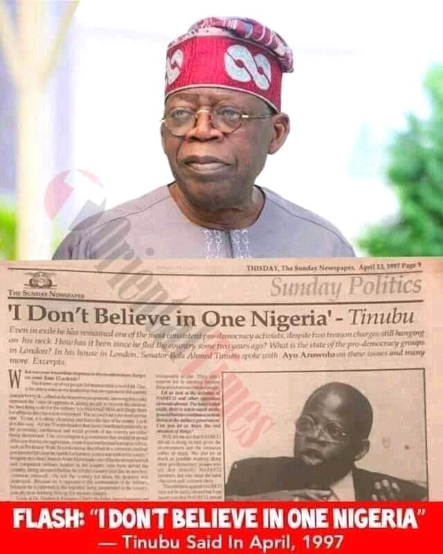 akunnachux's tweet image. Behold the position of @AsiwajuTinubu in 1997. With 2023 fast approaching, I wonder if he still holds the same view?