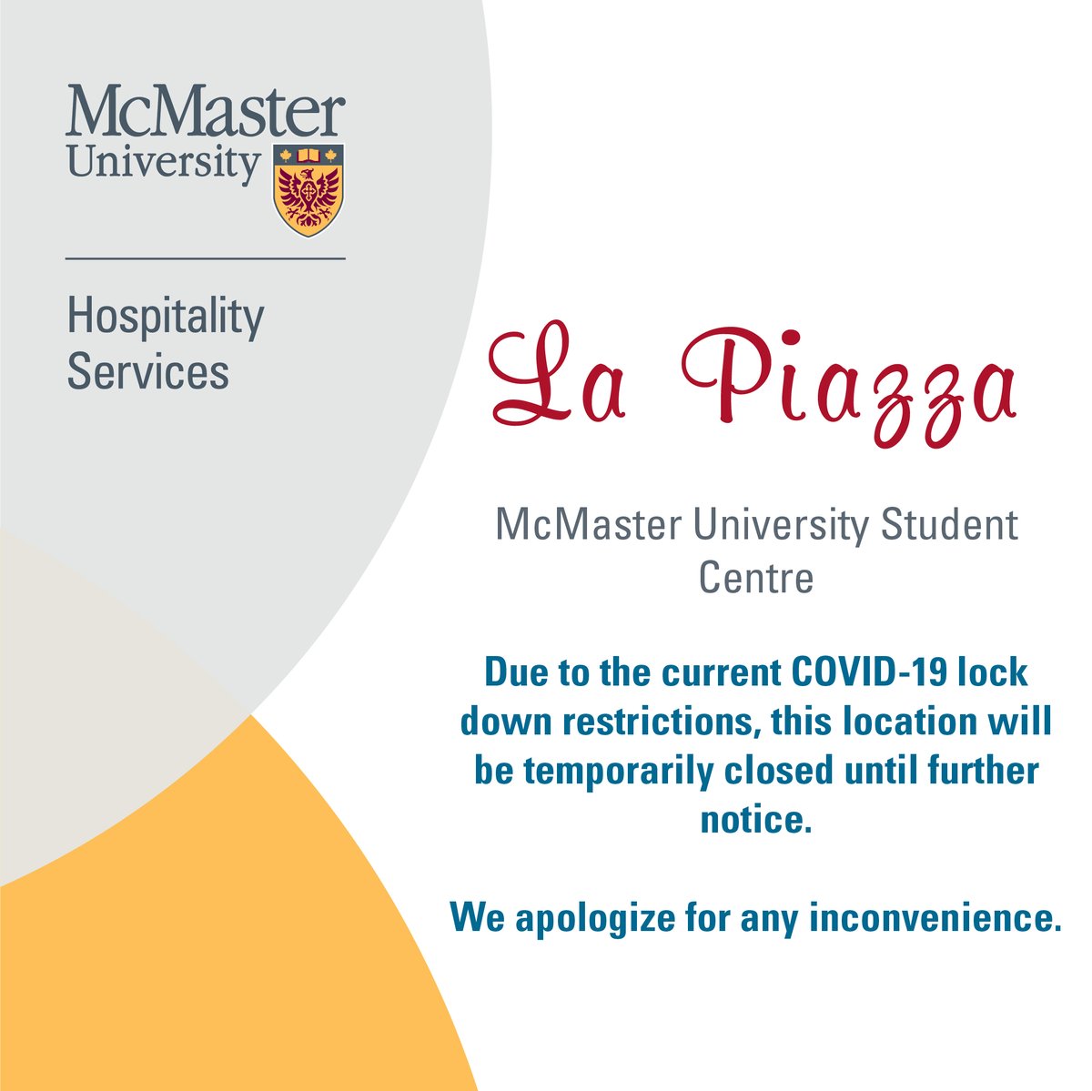 Temporary lock down closure effective Monday March 29th, 2021.