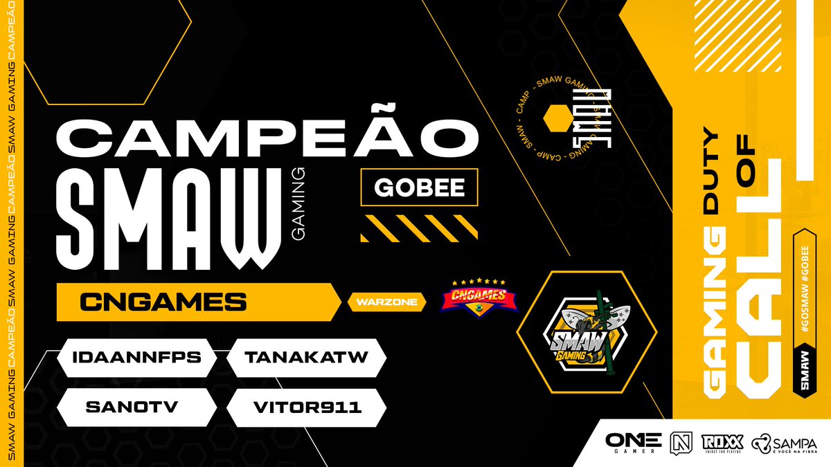 [COD - #Warzone]

Mais uma vez campeão 🏆 

Com muito orgulho trazemos mais um caneco pra casa, desta vez no espetáculo proporcionado pela <a href="/CNGOficial_/">Campeonato Nacional de Games</a>!

🐝<a href="/tanakaatw/">tanakatw</a>, 
🐝@vitor__simoes
🐝<a href="/DaannFps/">DaannFps</a>
🐝 @SanoTv2

Agradecemos à todos que torceram por nós!

#GoBee🐝 #GOSMAW