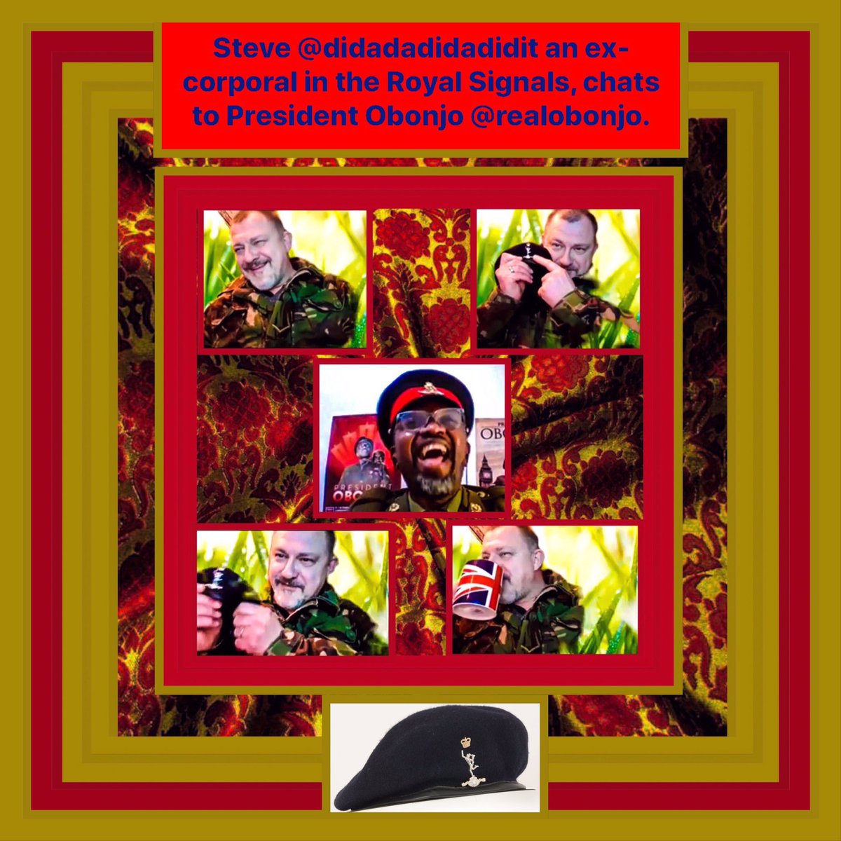 sanshui596's tweet photo. Steve #didadadidadidit an ex-corporal in the #RoyalSignals  chats to #comedian #PresidentObonjo #realObonjo about the wearing of a uniform as a #comic. 

#britisharmy #royalcorpsofsignals #army #uniforms #militaryuniforms #harlesden #catford #military #uk

https://t.co/1PWYb26b4y https://t.co/N5bkrRiyI7