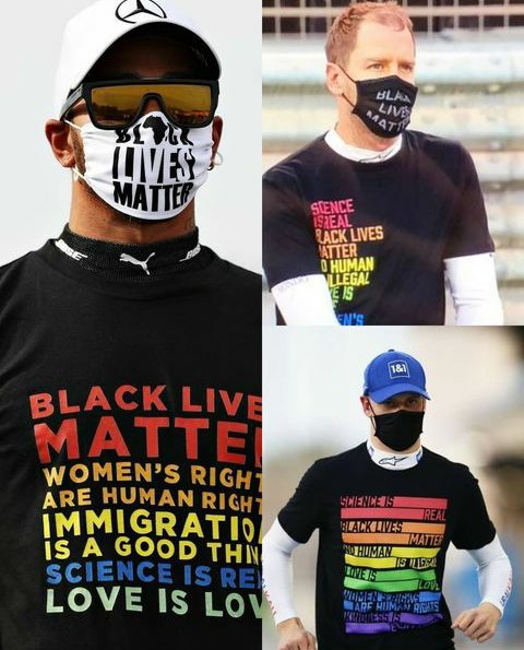 sarah44lewis's tweet photo. @LewisHamilton t-shirt today was everything so nothing more to say 👏
#Vettel and @SchumacherMick wearing similar t-shirts to Lewis t-shirt last year and it was a nice and respect move from them 👍
#BahrainGP #LH44 #SV5 #MSC47 #EndRasicm #WeRaceAsOne https://t.co/CYLWOU0nEn