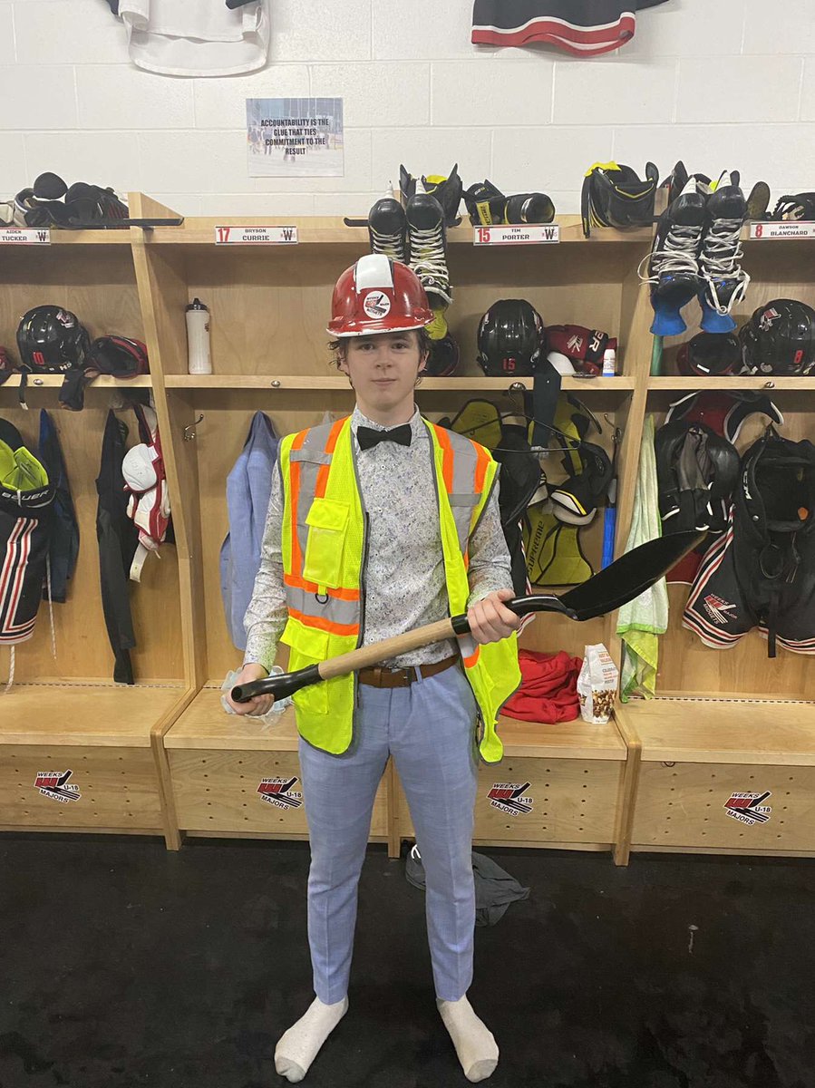 WeeksU18's tweet photo. For a great offensive performance from the back end today Tim Porter earned our hard hat!

And, for his excellent work in the cage today and battling the most when he needed to, Lane George takes the nails. https://t.co/IsYQMlreXc