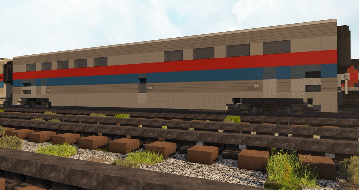 TheAlphaRebel's tweet photo. Been working on some #Minecraft Amtrak trains starting with the superliners.  There's two engines, the EMD SDP40F and EMD F40PH, the various coach configurations, and the baggage car. https://t.co/2NHPu8gzzL