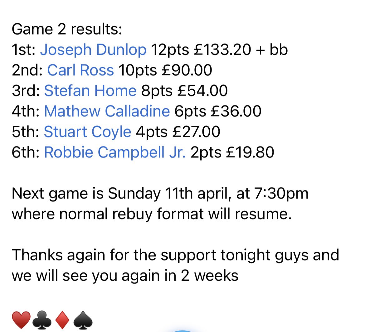 ColdstreamPKR's tweet photo. RJL GARDENING MINI LEAGUE Game 2 result https://t.co/f66Bdin7s1