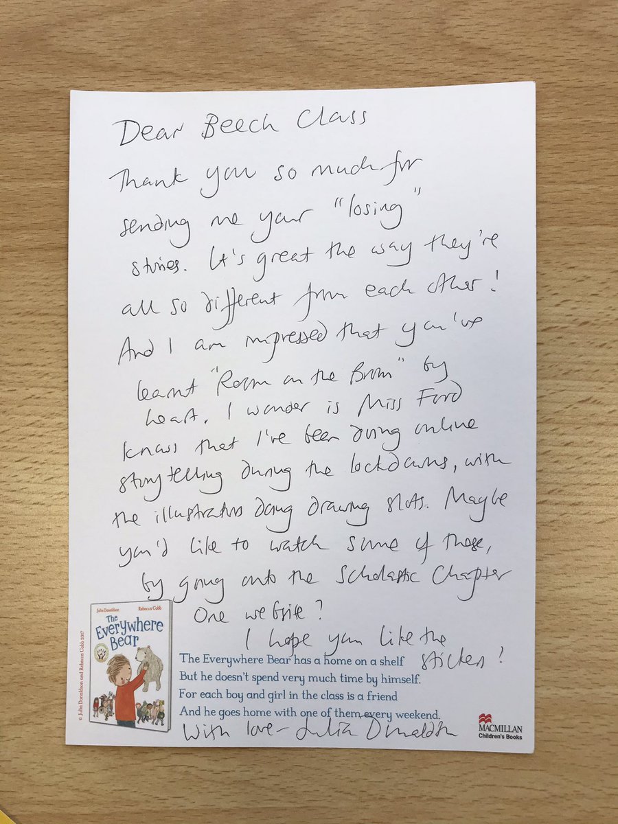 StMarkandAllSa1's tweet photo. This week @StMarkandAllSa1 Beech Class had some surprise post from #JuliaDonaldson who had really enjoyed the Losing Tales they sent her inspired by Room on the Broom. Well done Beech Class- you are Talk for Writing stars 🌟 https://t.co/pJgWfpLoJL