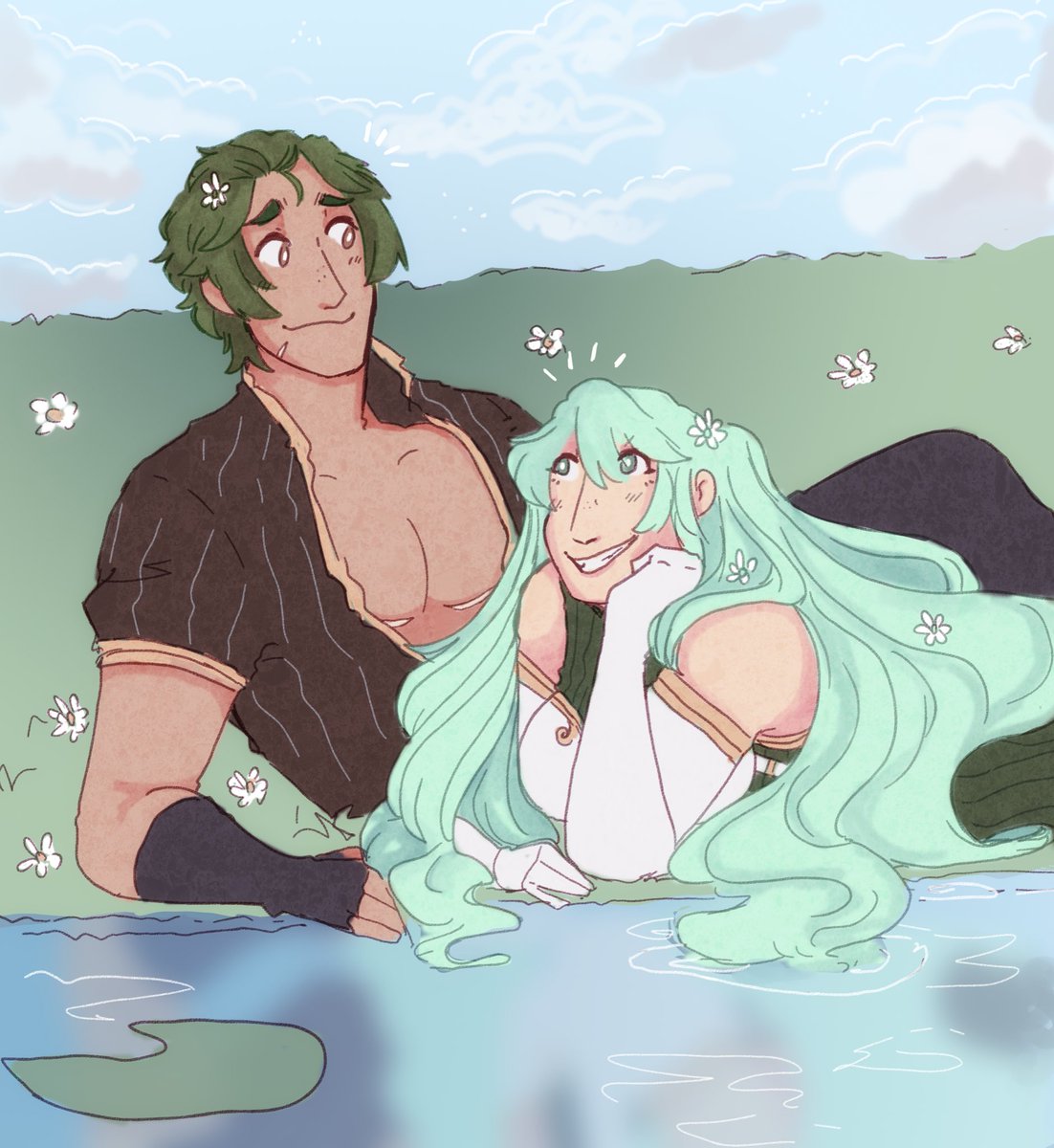 Tatiana and Forsyth enjoying a nice spring afternoon for day 3 of #FeFriendshipWeekend :3 💚💚 missed drawing these green best friends so much