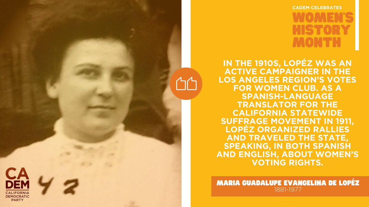 Remembering Maria Guadalupe Evangelina de Lopéz. 
In 1911, Lopéz organized rallies and traveled the state, speaking in both Spanish and English about women’s voting rights. #WomensHistoryMonth