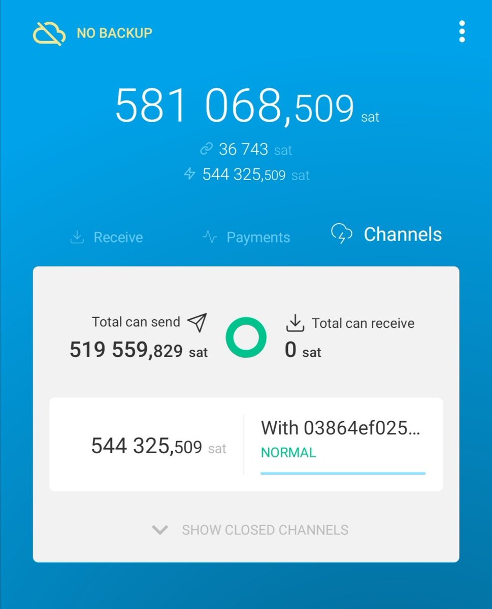 Sorry  @RyanTheGentry, I am an idiot. The channel balance is actually just 544k sats, rest was onchain. I just looked up the channel info and it looks like the maximum sendable amount is 519,559 sats (4.8% fee? not sure why ) cc:  @acinq_co  https://twitter.com/RyanTheGentry/status/1376293912566988803?s=19