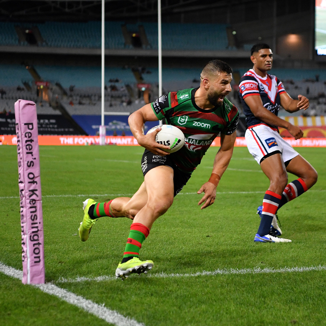 First four pointer in Souths colours and 300 career points for Josh Mansour!  🏉🐇❤️💚 Nice one Sauce. 🤙 #GoRabbitohs