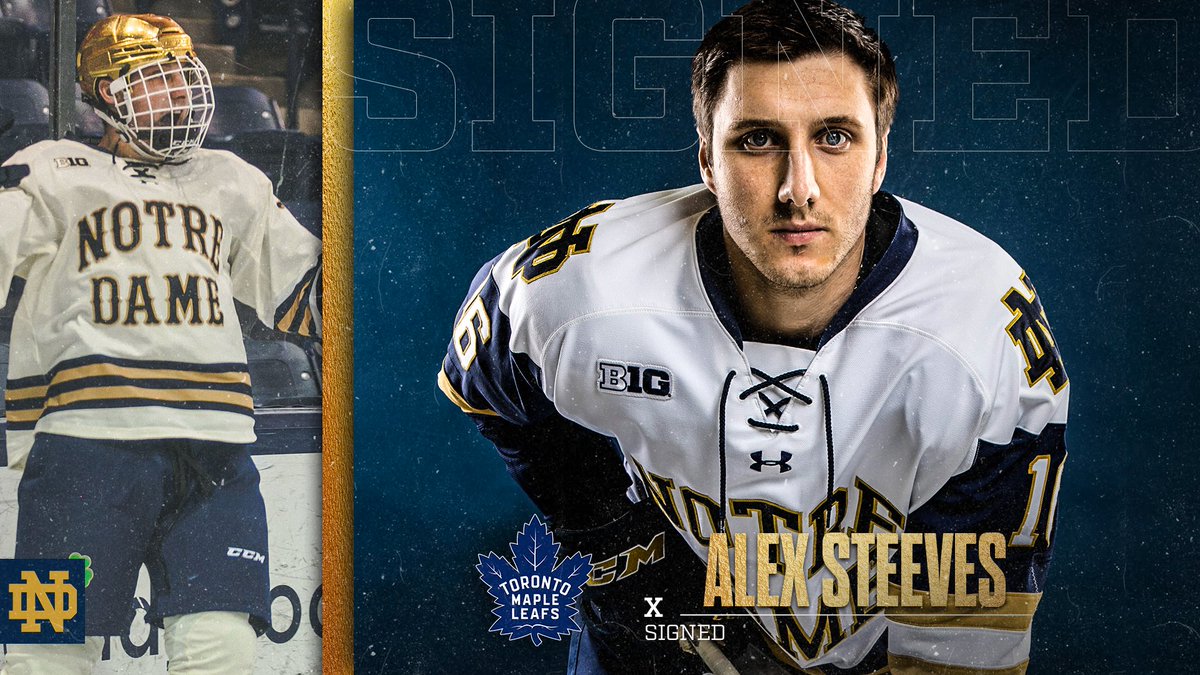NDHockey's tweet photo. 🖋 𝗦𝗜𝗚𝗡𝗘𝗗: @steeves_alex 

Congratulations to Alex on signing an entry level contract with the @MapleLeafs!

#GoIrish https://t.co/4ATCqDHfQo