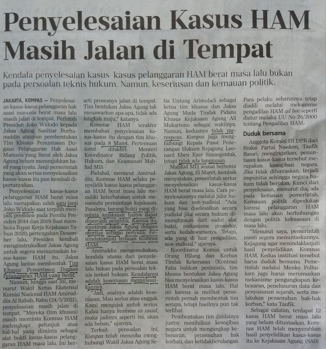 Sebagai aktor kunci penuntasan pelanggaran HAM berat masa lalu: 
Wk.JaksaAgung, Seta Untung Arimuladi
Jampidsus, Ali Mukartono
Kapuspenkum, Leonard Eben Ezer Simanjuntak

Jangan diam!

 Cc: Prsdn <a href="/jokowi/">Joko Widodo</a> Menko <a href="/mohmahfudmd/">Mahfud MD</a> <a href="/KejaksaanRI/">Kejaksaan RI</a>
<a href="/hariankompas/">Harian Kompas</a> 26/3/'21:
