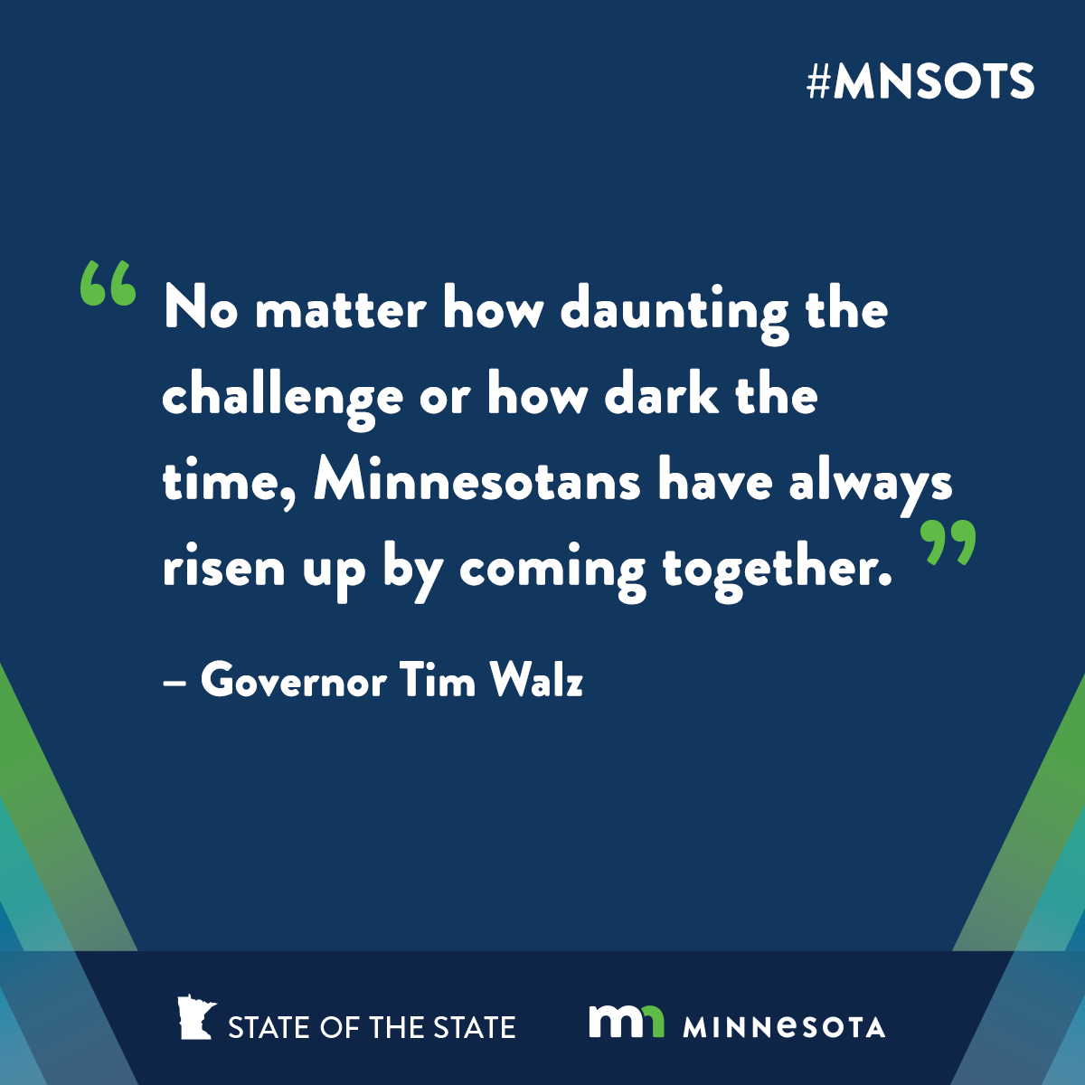 GovTimWalz's tweet photo. No matter how daunting the challenge or how dark the time, Minnesotans have always risen up by coming together. #MNSOTS https://t.co/UKSwnijjEj