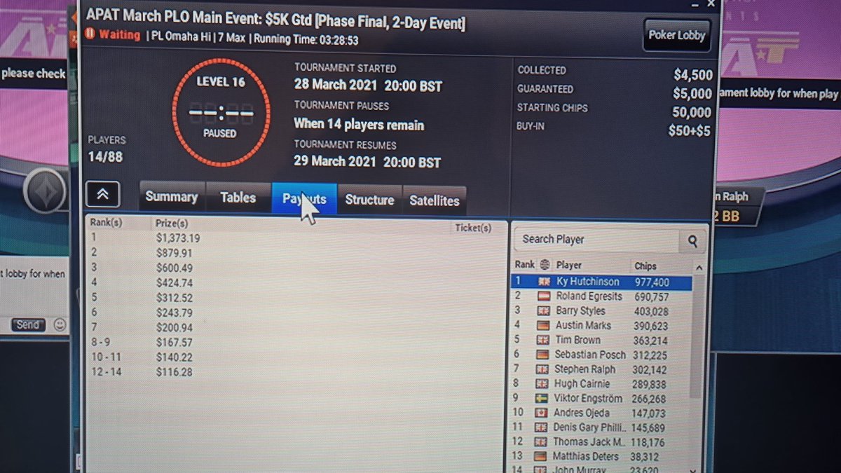 wildirishcat's tweet photo. HUNTERS we found a day 2 @apatpoker PLO Main. With 45bb ITM 7/14. In fron a $5 phase let's go. @8Roxpoker @partypoker. #wildcatpoker #inthehunt #mixedgames #4cards #Goodskill https://t.co/fHDGpewF3B