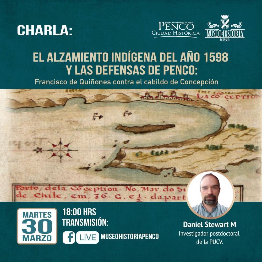 MuseoPenco's tweet photo. CHARLA.
Daniel Stewart, presenta su ponencia titulada "El alzamiento indígena del año 1598 y las defensas de Penco: Francisco de Quiñones contra el cabildo de Concepción".
Transmisión en vivo por nuestro Facebook.
🗓 Martes 30 de marzo
🕕 18 horas.
#Mapuche #Español #Curalaba https://t.co/BjZG5o5mK3