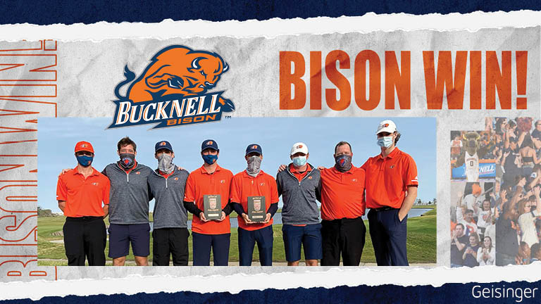 Bucknell_MGolf's tweet photo. BISON WIN! The Battle at Rum Pointe team and individual trophies are coming back to Lewisburg. Three-shot win for the team over Youngstown State, and Jackson Bussell birdied the 3rd playoff hole to win medalist honors. #rayBucknell 

More: https://t.co/aQixGOxOqa https://t.co/KlJNN3EAYM