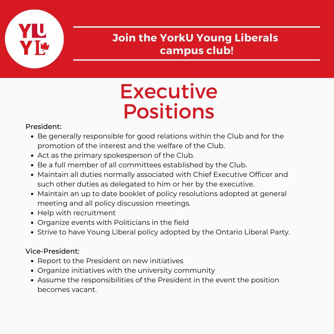 yorkuliberals's tweet photo. Interested in being part of the YUYL executive team? YUYL is having an AGM on April 14th! 

All #YUYL Members are to be registered with the #OLP in order to be eligible to vote at the AGM 

Please register w/ OLP &amp; fill out the google form if interested in running by MARCH 31st! https://t.co/2fxoOsrAZw