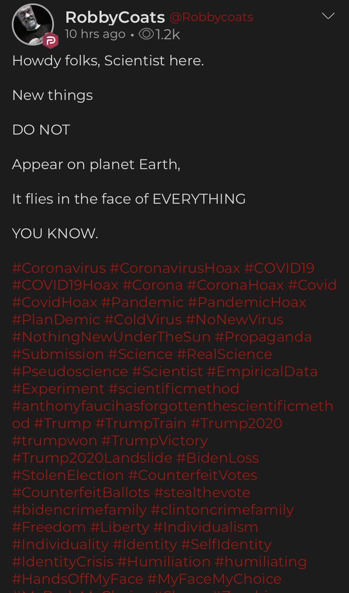 OverheardParler's tweet photo. As an actual scientist, I can confirm that not a single new thing has been known or happened. He’s right, pack it up leftists. #parler #ᴠᴀᴄᴄɪɴᴇssᴀᴠᴇʟɪᴠᴇs #covid_19 https://t.co/5PtoJY4aFs