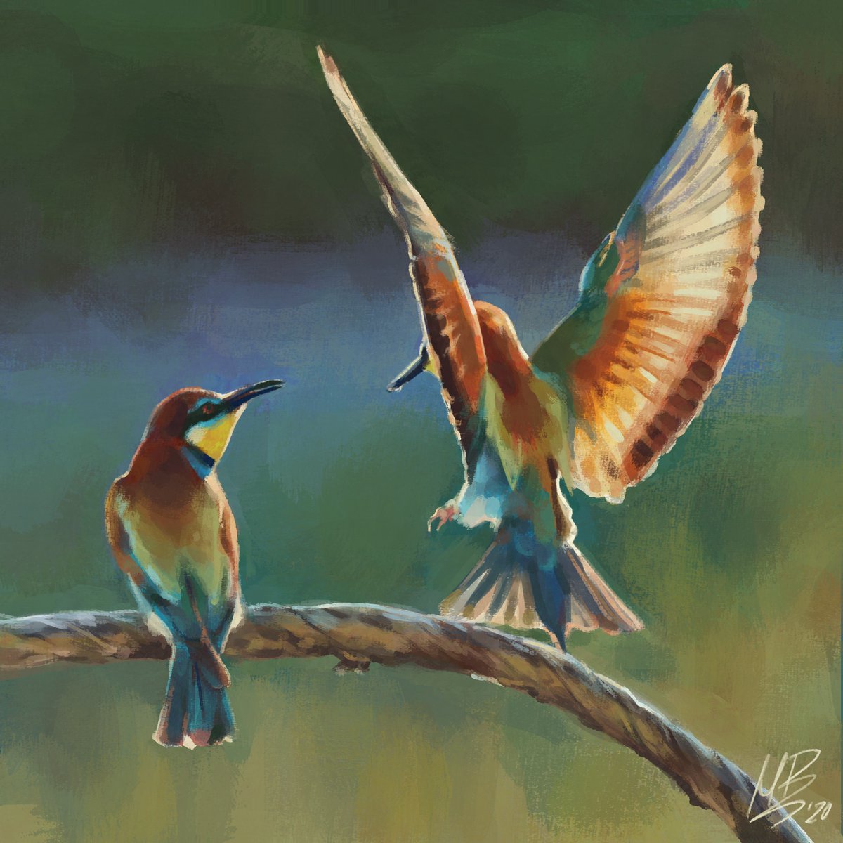 monica_bares's tweet photo. A pair of bee-eaters for #animarch ! https://t.co/Ts0AxIyzFo