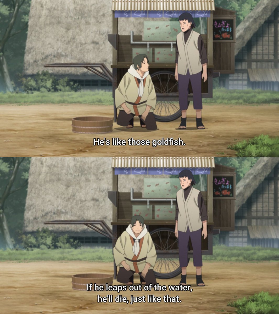 NarutoShipTweet's tweet photo. This analogy really was spot on. Kawaki is like a goldfish trapped in a bowl of water! But he probably doesn’t think he can escape because he only knows that bowl of water 😭 https://t.co/bYOiL8JWvt