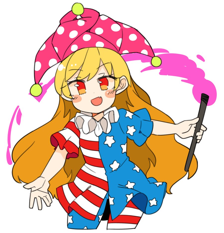 clownpiece 1girl solo hat long hair blonde hair white background jester cap  illustration images