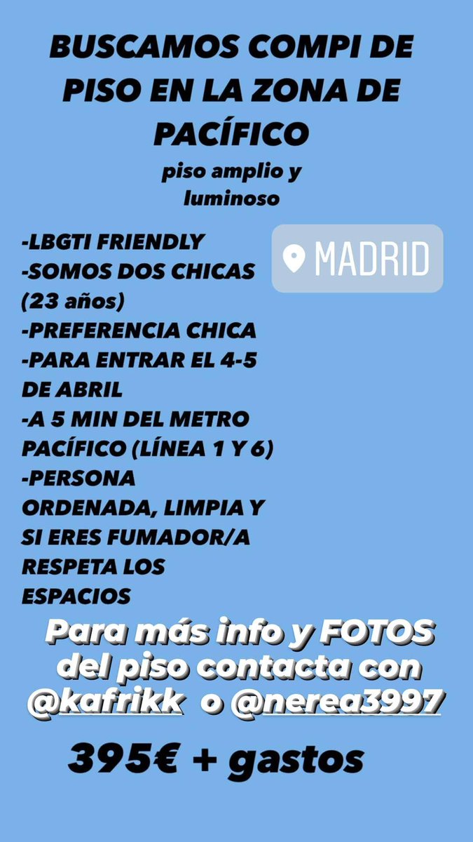 afrikkk's tweet photo. holiiiii 
@NereaCNA y yo estamos con la búsqueda de compi de piso así que si difundierais este tweet me ayudaríais un montón  (lo que sale en la imagen son nuestros instagram) https://t.co/h3gojIV4YD