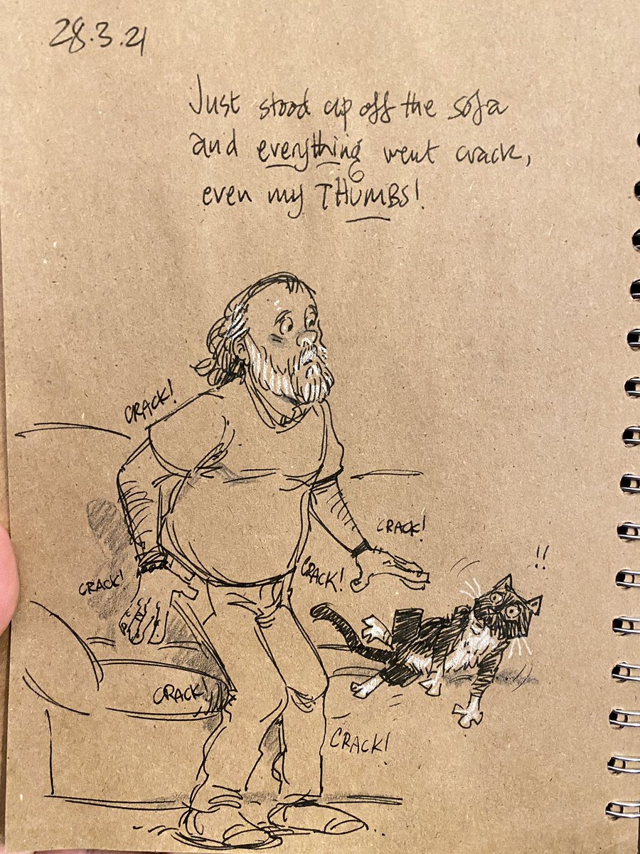 GaryScribbler's tweet photo. It’s a good thing I start my new (gentle) fitness regime tomorrow! I’m falling apart!!! #doodleaday #widowerlife #seizingup https://t.co/uenIeLZho2