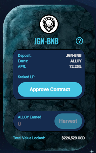 Mrscion's tweet image. Excited about #NFT on #BSC ? got yourself some sick @JGNDeFi tokens? Did you know you can stake them as JGN-BNB LP on @HyperJumpBSC ? It's nice to hold such a gem but even better to farm the fees on #hyperjump (We offer highest rewards on BSC) you'll also earn another gem $ALLOY!