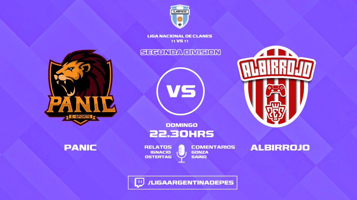 #eFootballPES2021 #LAPES ⚪️🔴⚪️#AFA 🎮⚽️

🔥HOY POR TV🔥

Esta noche nuestro CLAN Albirrojo PES será televisado cuando intente sumar en la 2º división de <a href="/LAPES_ARG/">Liga Argentina de Pes</a> enfrentando a Pánic Esports. 

📺👉🏼 22:30, en vivo por twitch.tv/ligaargentinad…

🇦🇹Vamos <a href="/SansinenaSyD/">Sansinena SyD</a> 🇦🇹