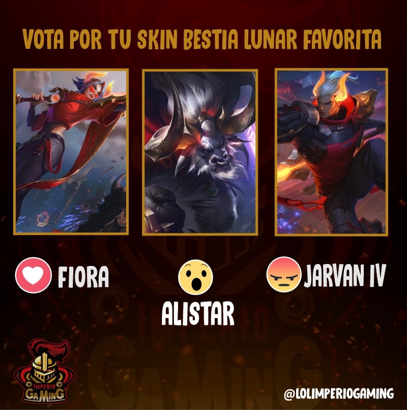 ImperioGaming1's tweet photo. ¿Cuál es la skin "Bestia Lunar" que mas te gusto?
❤️: Fiora
😮: Alistar
😡: Jarvan IV
Cuéntanos en los comentarios que fue lo que mas te gusto de estas skins.
#LeagueofLegends #league_of_legends #lol #skin #Fiora #Alistar #JARVANIV #BestiaLunar https://t.co/xYNCtWcyj1