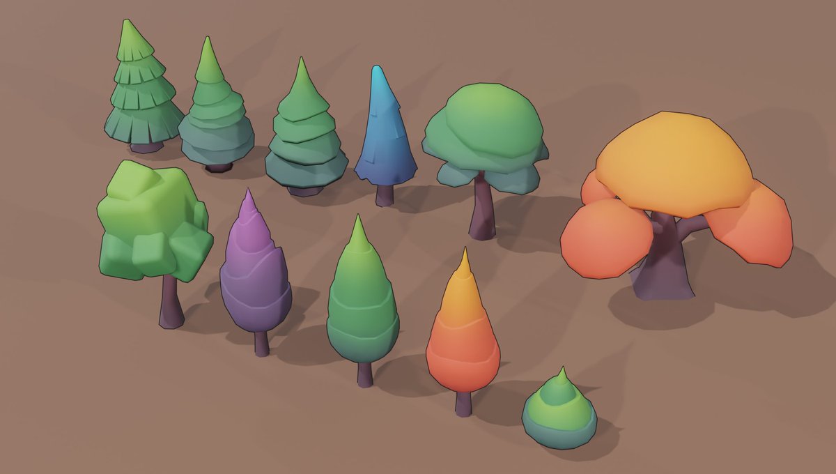 creativetrio1's tweet photo. Little by little the next free pack is growing... This color palette works amazing in the trees.

#lowpoly #3d #b3d #3dmodeling #3dart #3dartists #3dsmax #unity3d #ue4 #maya3d #gamedev #indiedev #free #assets #stylized #gradient #trees https://t.co/OvERMaD8ga