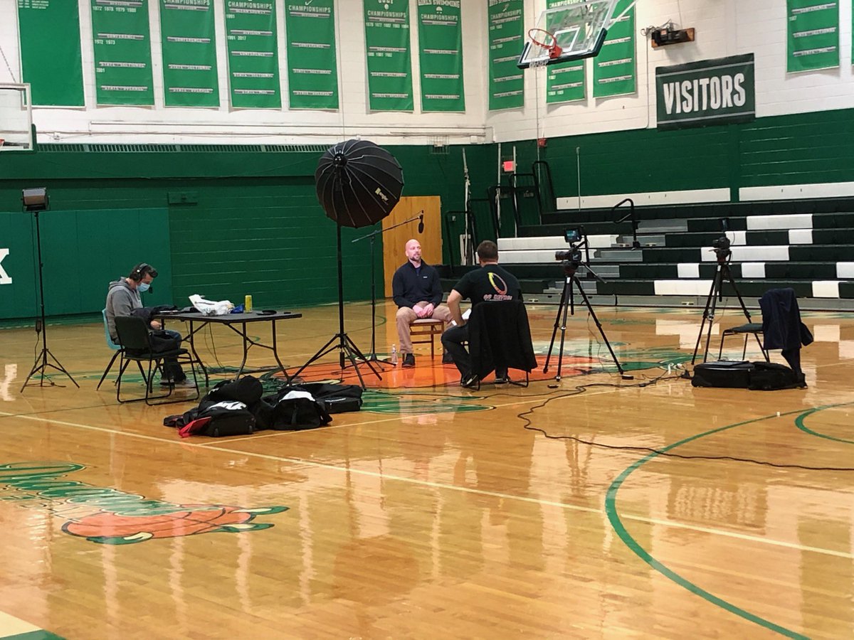 ClankoMedia's tweet photo. On the set of #gamefortheages talking w/ ‘98 Brick Twp Hockey Public State Champs, and the living legend Coach Bob Auriemma (not pictured). Special thanks to our gracious hosts, the Brick Township Board of Education. @BrickHockeyClub @BrickHSHockey   @BTHSDragons @OceanIcePalace https://t.co/dDbpnLcuUG