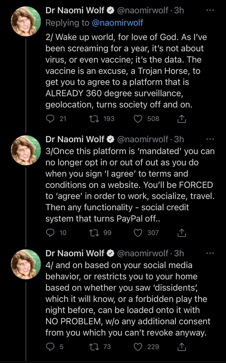 ConceptualJames's tweet photo. Listen to @naomirwolf. Vaccine passports are bad, bad, bad. https://t.co/RXyZeOzxiL