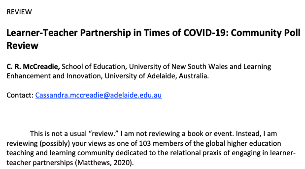 Kelly Matthews (@kellymatthewsuq) on Twitter photo Many were surprised by the socioeconomic and social issues that the shift to fully online made explicit for them. <a href="/CRMcCreadie/">Dr Cassandra McCreadie</a> insightful review of community poll responses on #studentsaspartners & COVID-19 in <a href="/InterJournalSaP/">Students as Partners</a>
mulpress.mcmaster.ca/ijsap/article/⦠Many were surprised by the socioeconomic and social issues that the shift to fully online made explicit for them. <a href="/CRMcCreadie/">Dr Cassandra McCreadie</a> insightful review of community poll responses on #studentsaspartners & COVID-19 in <a href="/InterJournalSaP/">Students as Partners</a>
mulpress.mcmaster.ca/ijsap/article/ā¦