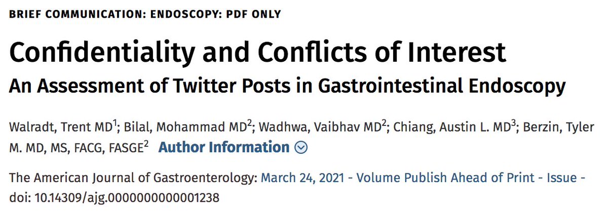 1/5 Excited to share our publication in @AmJGastro examining the use of twitter to share #GIendoscopy videos/images! Thanks to @tberzin, @BilalMohammadMD, @vaibhav_manu and @AustinChiangMD. 👉bit.ly/2PFOQUv Here is a brief @Tweetorial summarizing our paper
