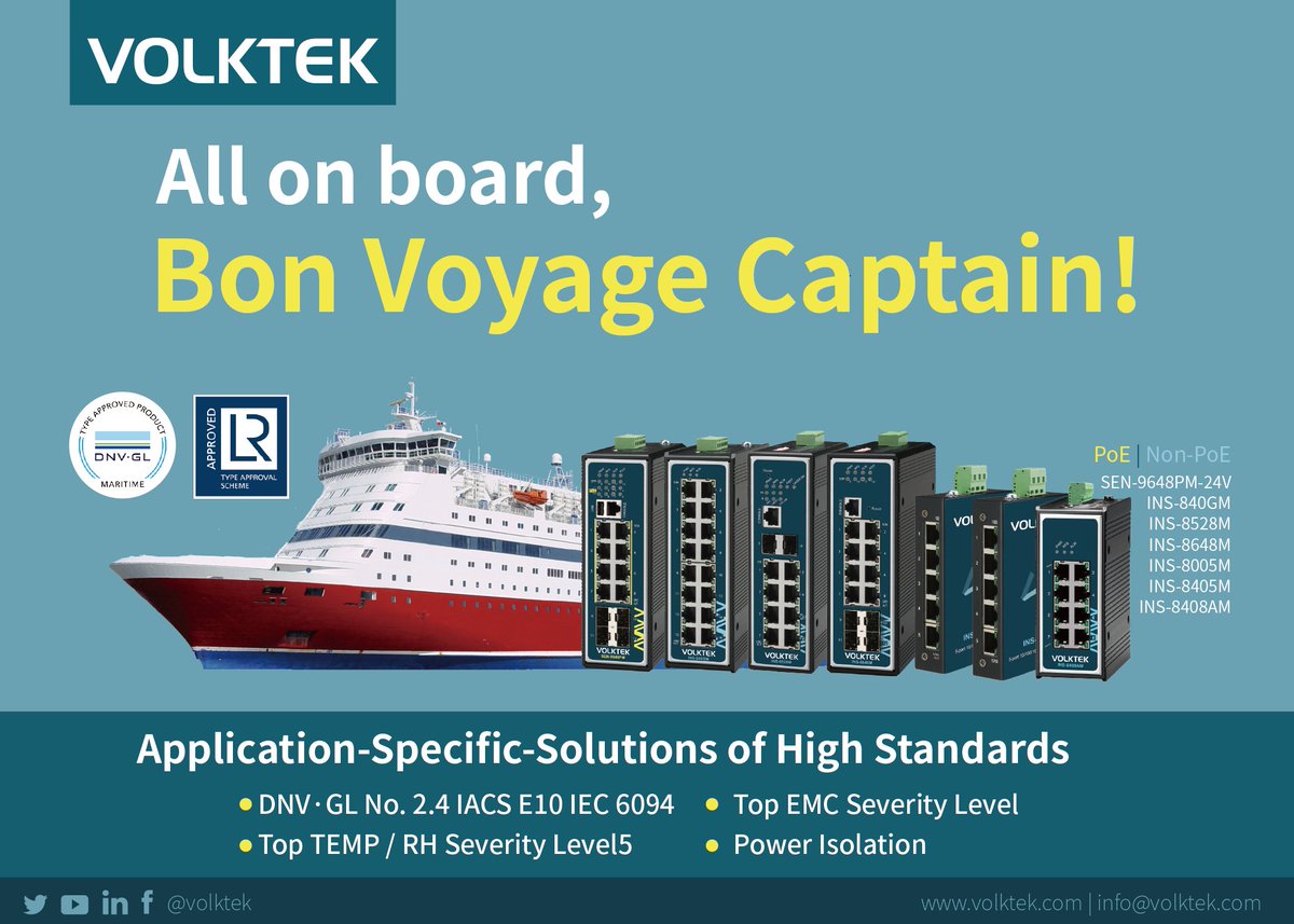 Certified for safety,
Bon Voyage Captain!

Volktek's Marine-certified switches are ideal for harsh environments in marine and offshore applications.

Certified DNV GL (Det Norske Veritas and Germanischer Lloyd) and Lloyd's Register Group. *Models Vary.*