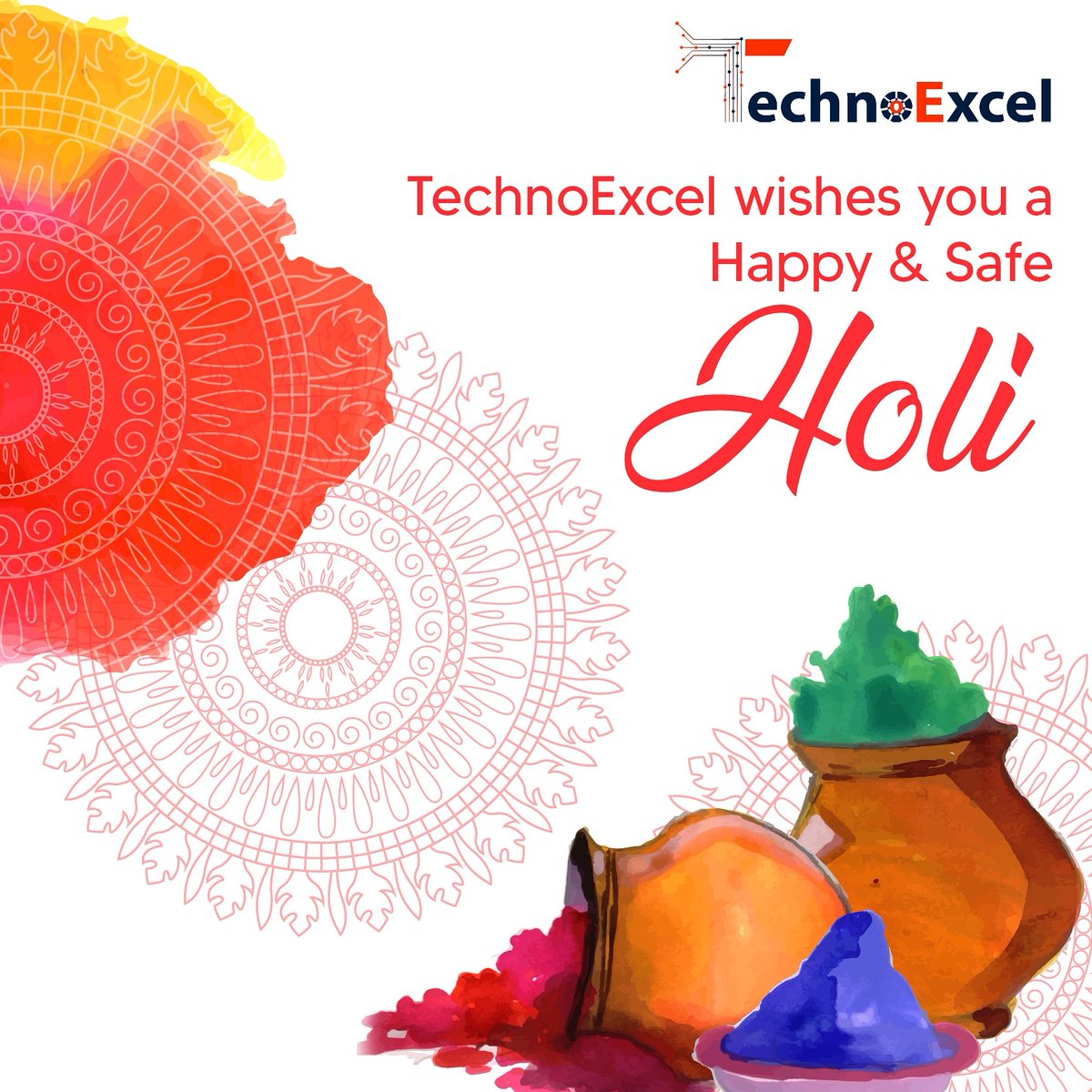 TechnoExcel's tweet image. The colours we play with touch not only our face but our heart too, by making us filled with happiness and joy. Happy Holi 🎨❤️

Technoexcel wishes you a Happy and Safe Holi ! 

#holi #holiday #holifestival #holidayseason #festival #festivalofcolors #colors