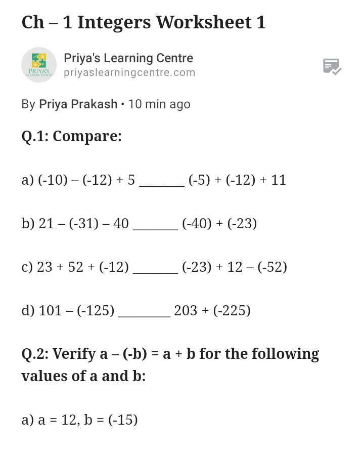 PriyaPrakash11's tweet photo. Integers Worksheet 👉 https://t.co/xuJ9Yw5RLU

#mathematics #mathworksheets #practicemath #mathskills #mathintegers #integers #integersworksheet #practicemath #mathlearningaids #worksheets #practiceworksheets #positive #negative #numbers https://t.co/0kdyEefTFu