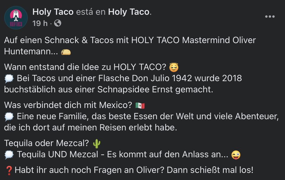 Mauricio Rubio Ancona (@mau_rubio_a) on Twitter photo Besides being one of the best DJ's <a href="/OliverHuntemann/">Oliver Huntemann</a> is delighted with Mexican cuisine with his own Mexican restaurant in Hamburg, Germany, along side her wife. Holy Taco ! Well Done! ¡Bien hecho! holy-taco.de #CocinaDeMéxico <a href="/VisitMex/">Visit México</a> Besides being one of the best DJ's <a href="/OliverHuntemann/">Oliver Huntemann</a> is delighted with Mexican cuisine with his own Mexican restaurant in Hamburg, Germany, along side her wife. Holy Taco ! Well Done! ¡Bien hecho! holy-taco.de #CocinaDeMéxico <a href="/VisitMex/">Visit México</a>
