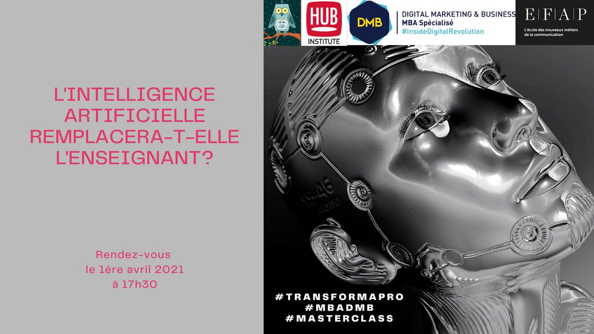 Bienvenue à #Masterclass Transformation numérique de la formation professionnelle. 
⏰ RDV sur Teams le 1 avril à 17h30
Le lien vers l’inscription est dans le profil. 
#TransFormaPro #MBADMB