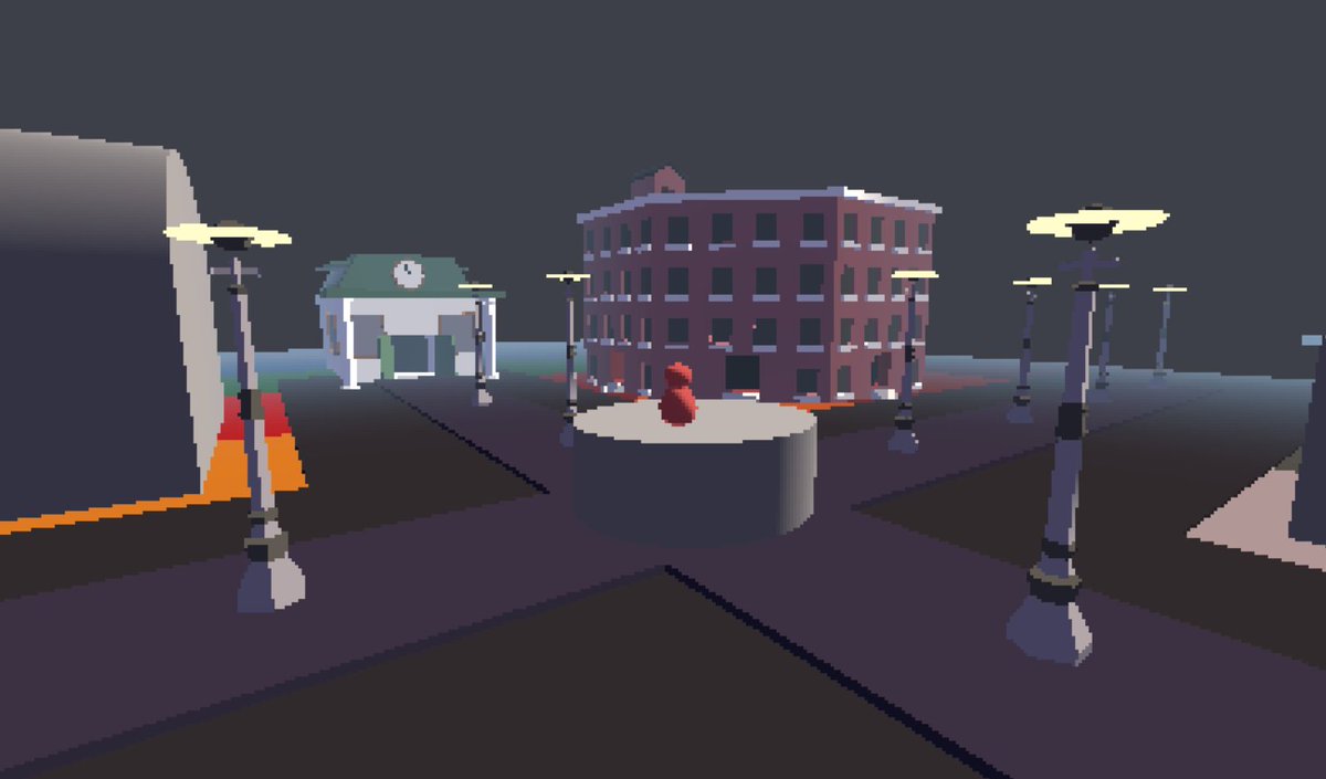 kennyparkpark's tweet photo. Lookit those glorious, chunky pixels.
Our town is beginning to take shape as our modelers have begun churning out assets. A lot has happened behind the scenes too, with improvements to the dialogue system as well as the creation of an interaction system. #PurdueGameDev https://t.co/ZR7nMAvlqW