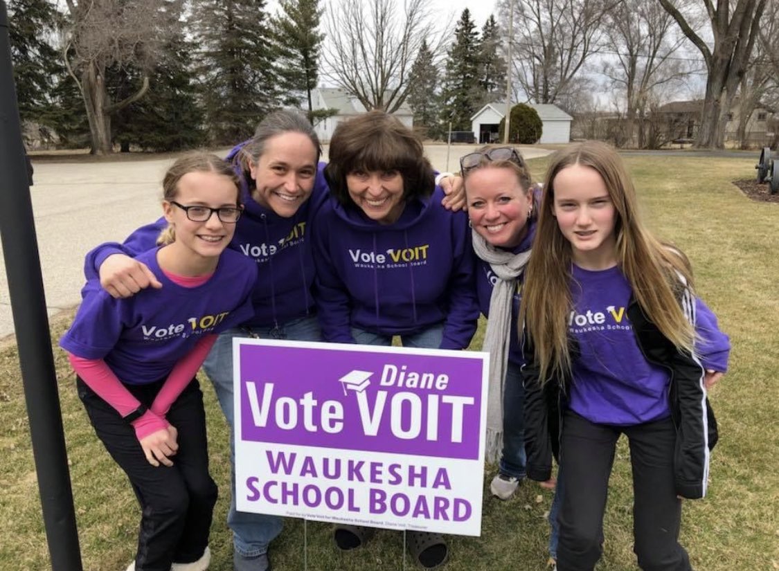 sonja08's tweet photo. Please vote in the April 6 #education-related contests including: state superintendent, Cudahy School Board, and for my Waukesha peeps, make sure to Vote Voit! (To be noted, this pic is 3 years old; no masks, sigh.) @deevoit #votevoit #strongpublicschools https://t.co/IDPJUmXMMr