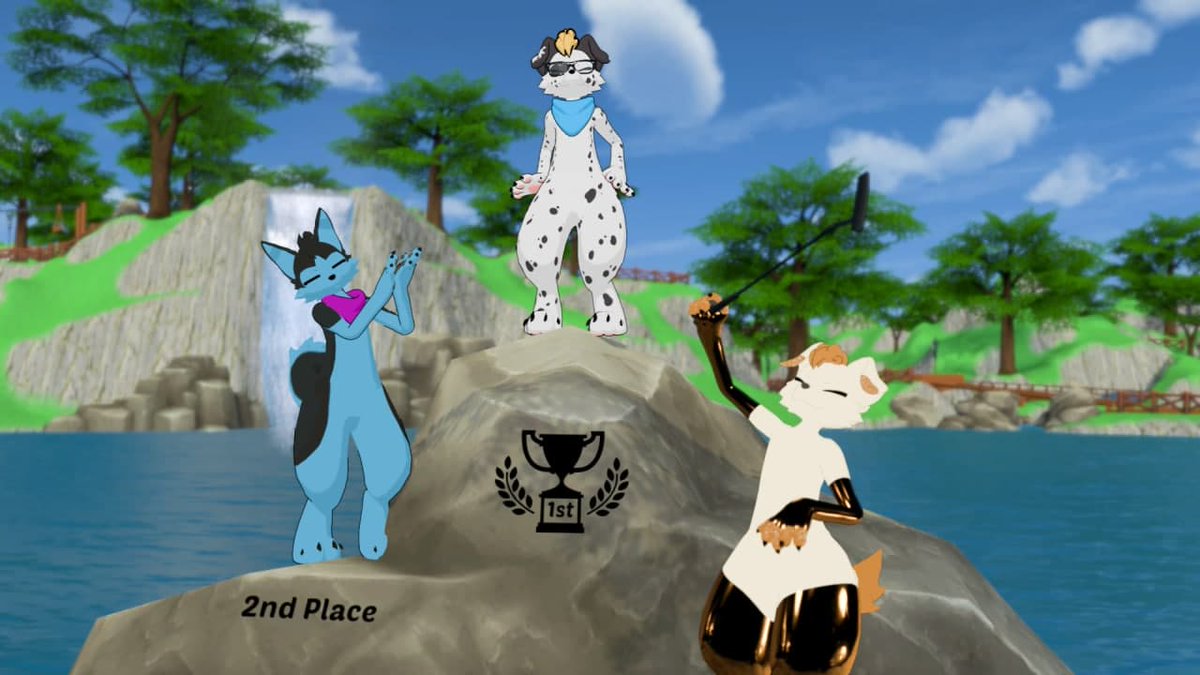 NovaNerdCat's tweet photo. Played mini golf with @dogwithspawts and @AzzyBlue the other day! It was a hole-in-one!
📷: @JokondSarnase 
#VRChat #furry https://t.co/Oez3V757Yb